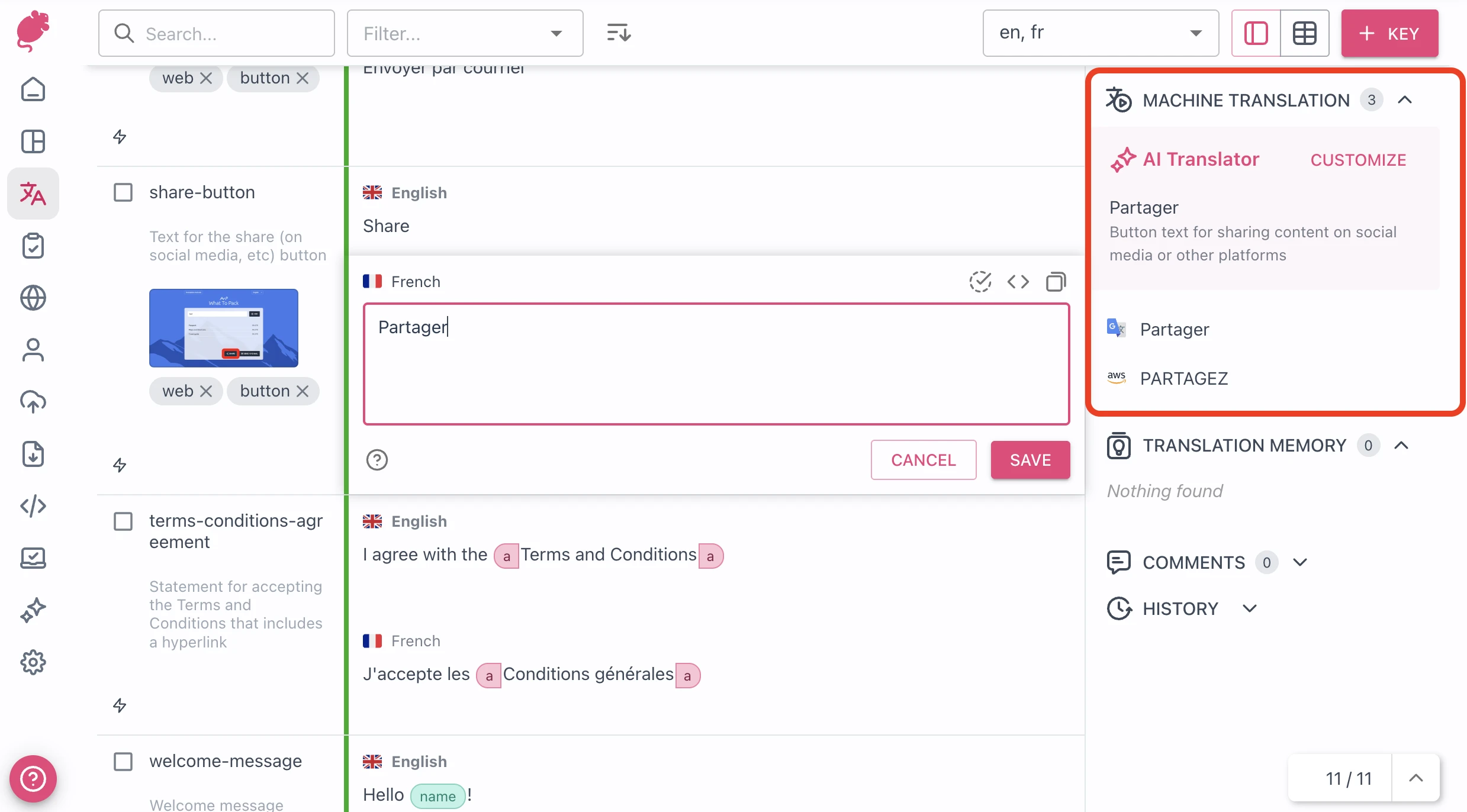 Machine translation suggestions
